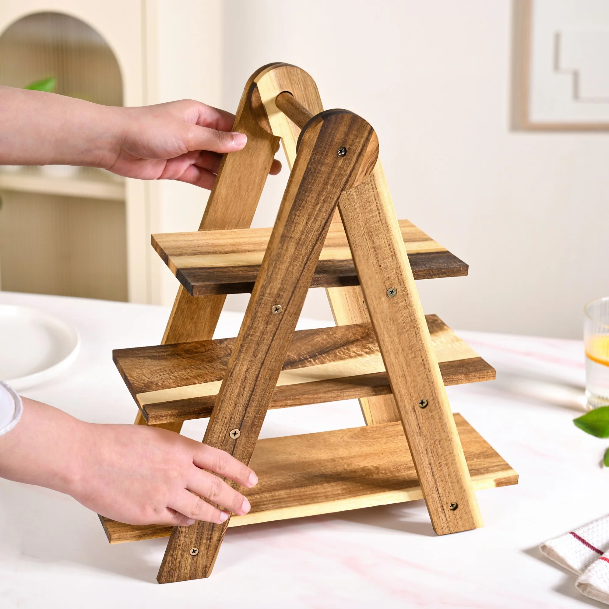 3 Tier Acacia Wood Serving Platter Stand - Image 3