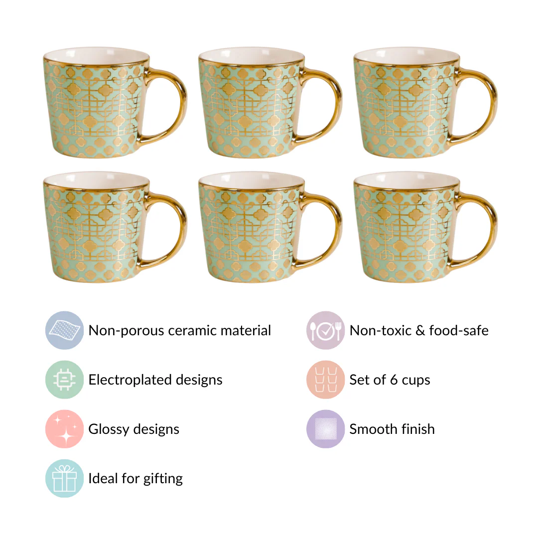 Emirati Gold Tea Cup Set of 6 Green 280ml - Image 4
