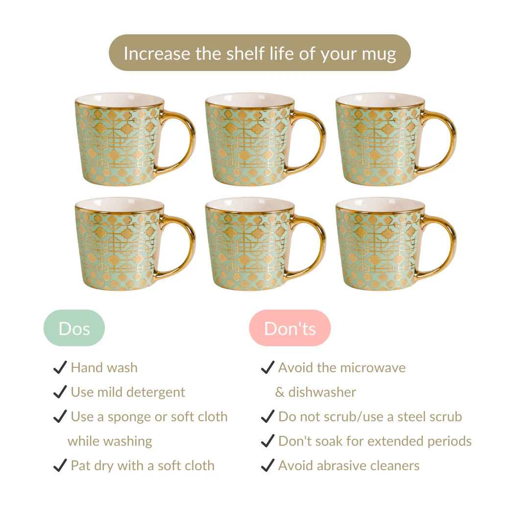 Emirati Gold Tea Cup Set of 6 Green 280ml - Image 5