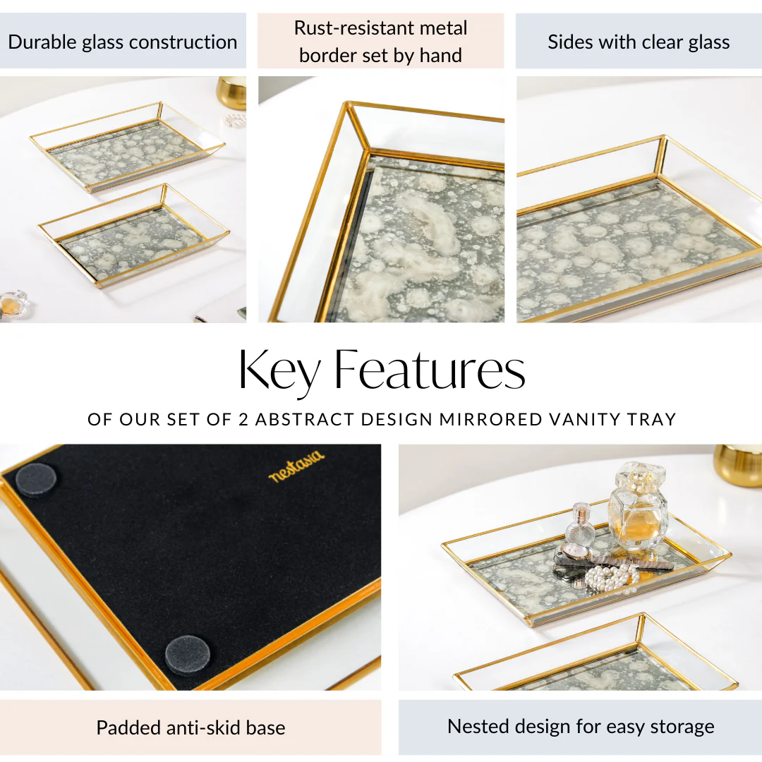Abstract Design Printed Glass Vanity Tray Set Of 2 - Image 5