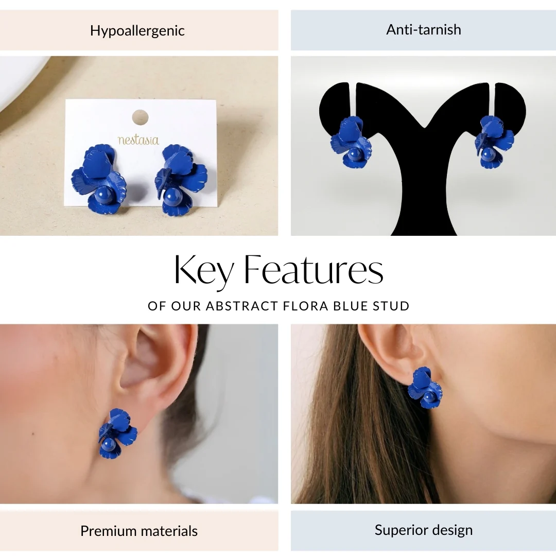 Abstract Flora Blue Studs - Image 4