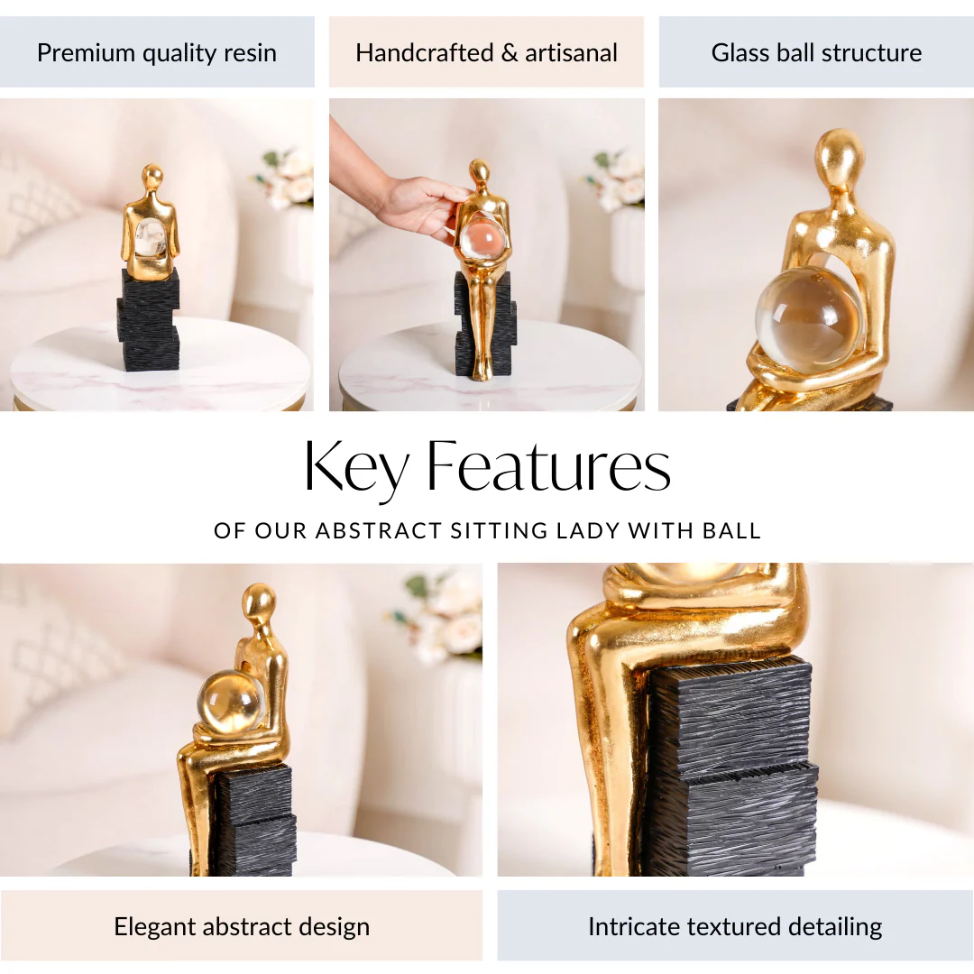 Abstract Gold Sitting Figurine With Crystal Ball - Image 4
