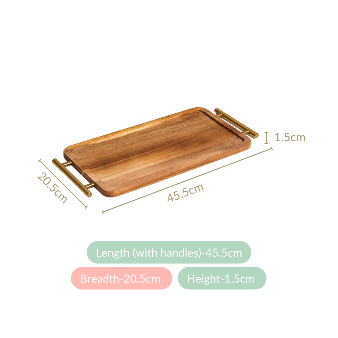 Acacia Wood Flat Serving Tray With Handles - Image 4
