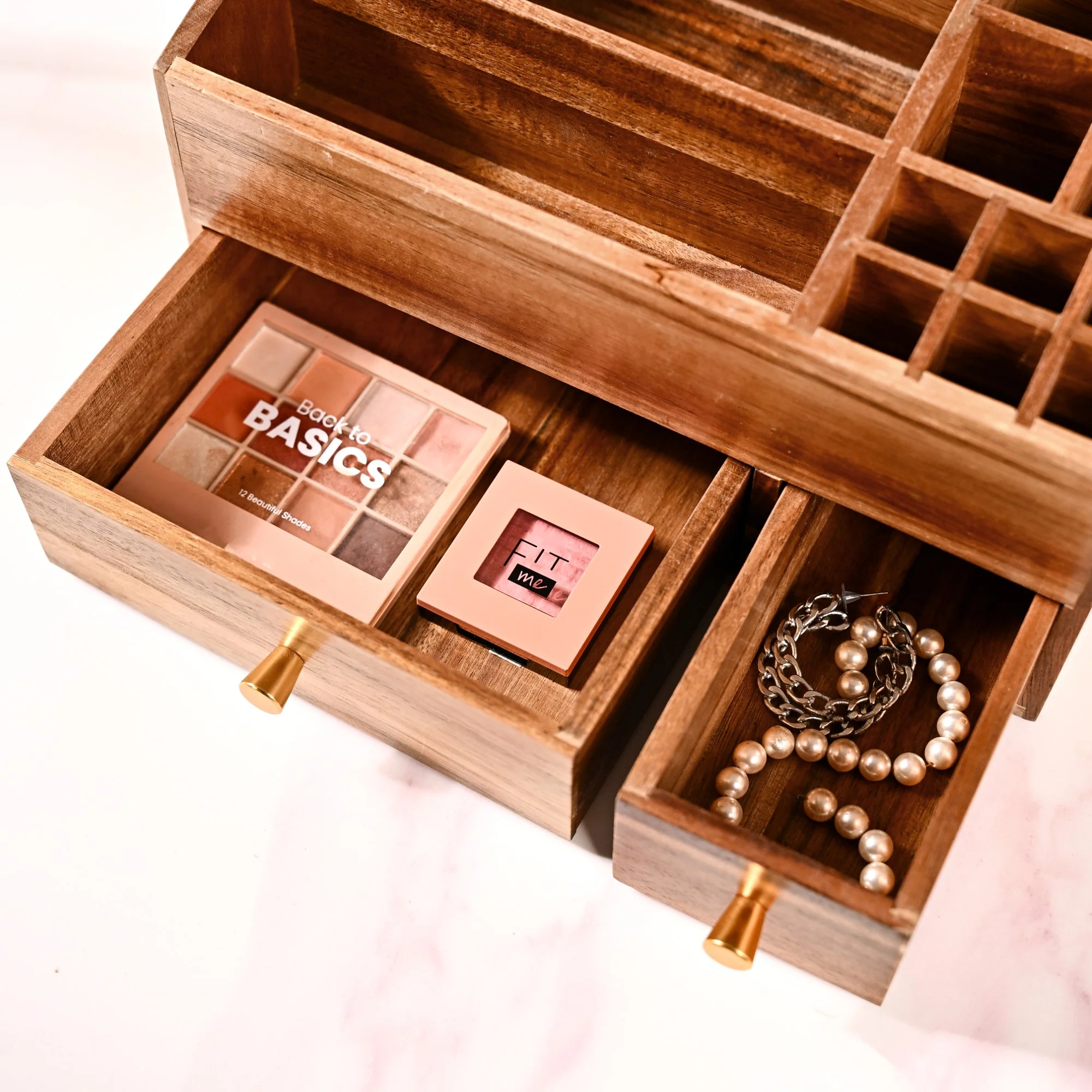 Acacia Wood Makeup Organiser Box For Dressing Table - Image 6