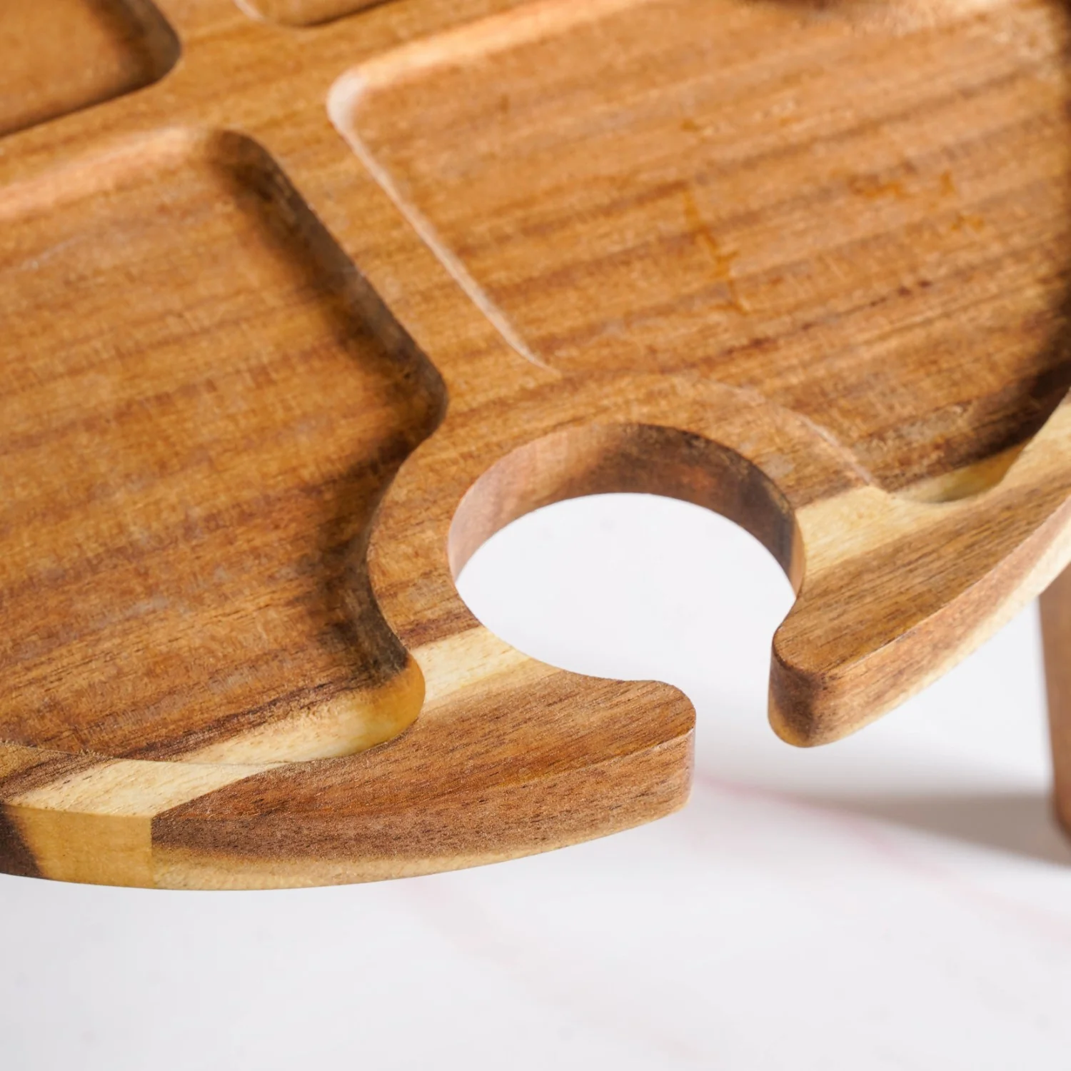 Acacia Wood Wine And Cheese Serving Tray Table - Image 6
