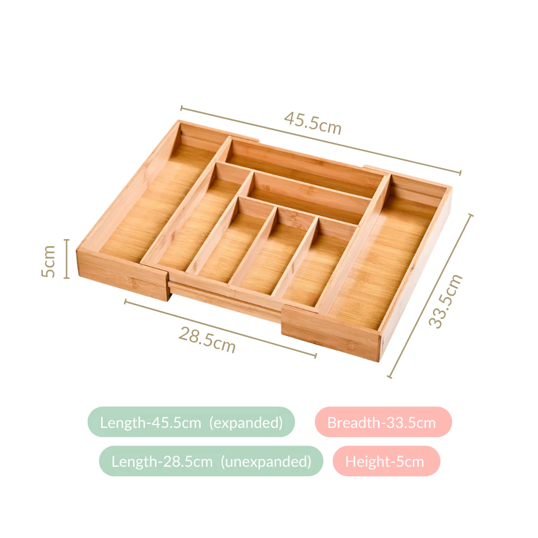 Adjustable Bamboo Kitchen Drawer Organiser For Cutlery - Image 4