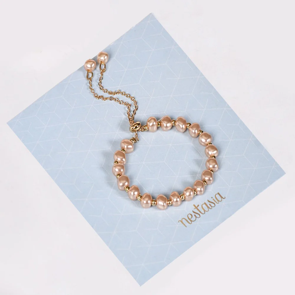 Adjustable Peach Pearl Bracelet For Women - Image 3