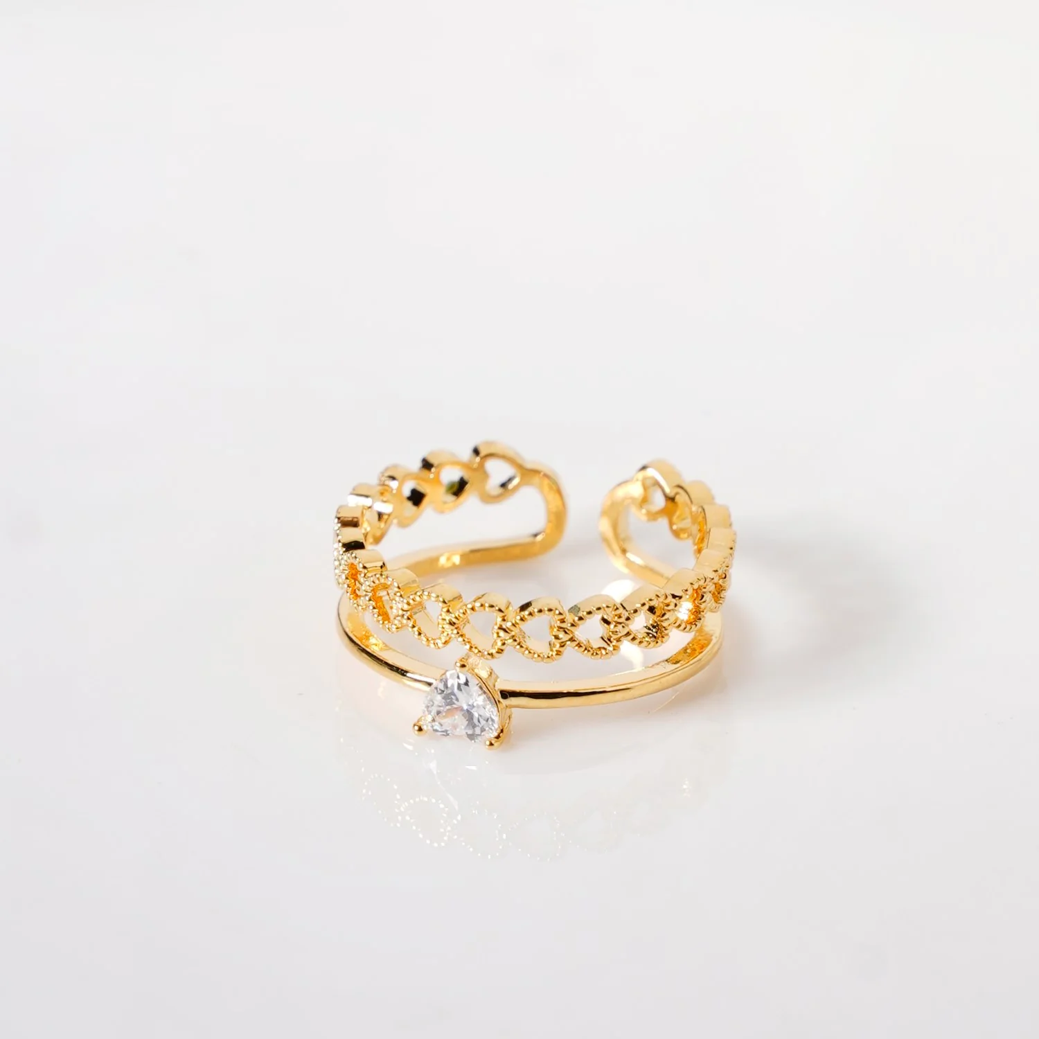 All Hearts Studded Gold Ring - Image 5