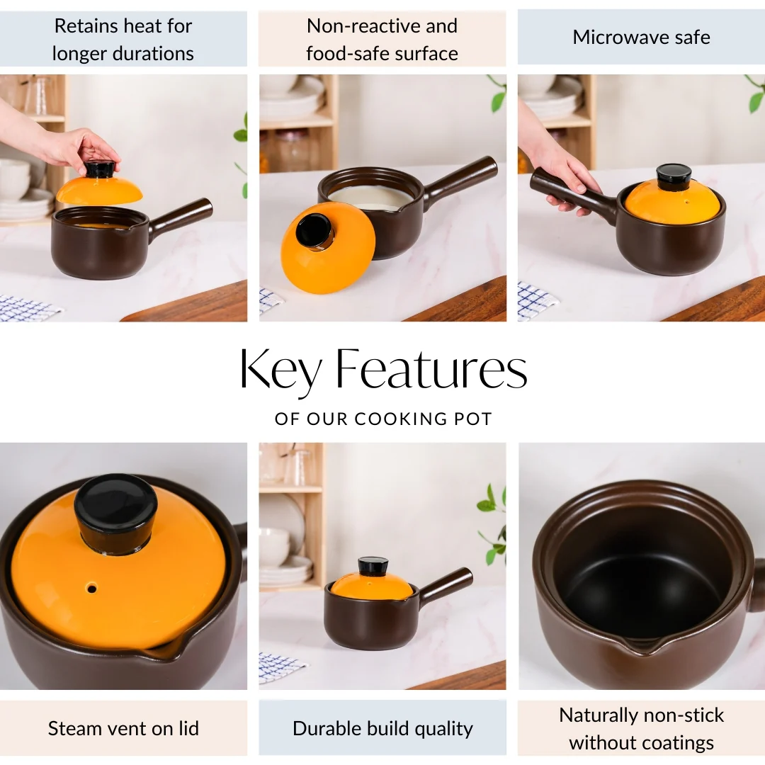 Amber Ceramic Sauce Pan With Handle And Lid 1000ml - Image 4