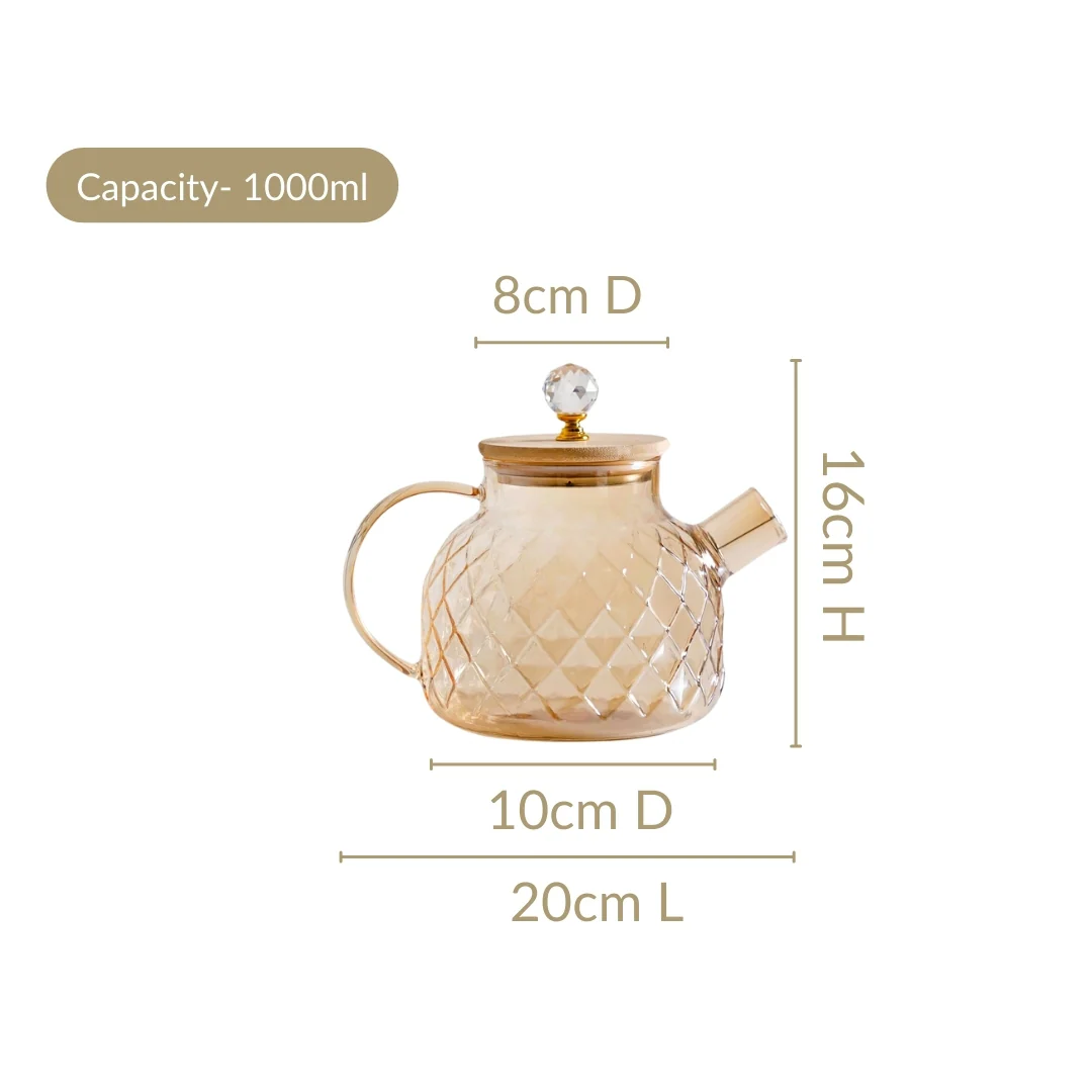 Amber Diamond Glass Jug with Bamboo Lid 1300ml - Image 4