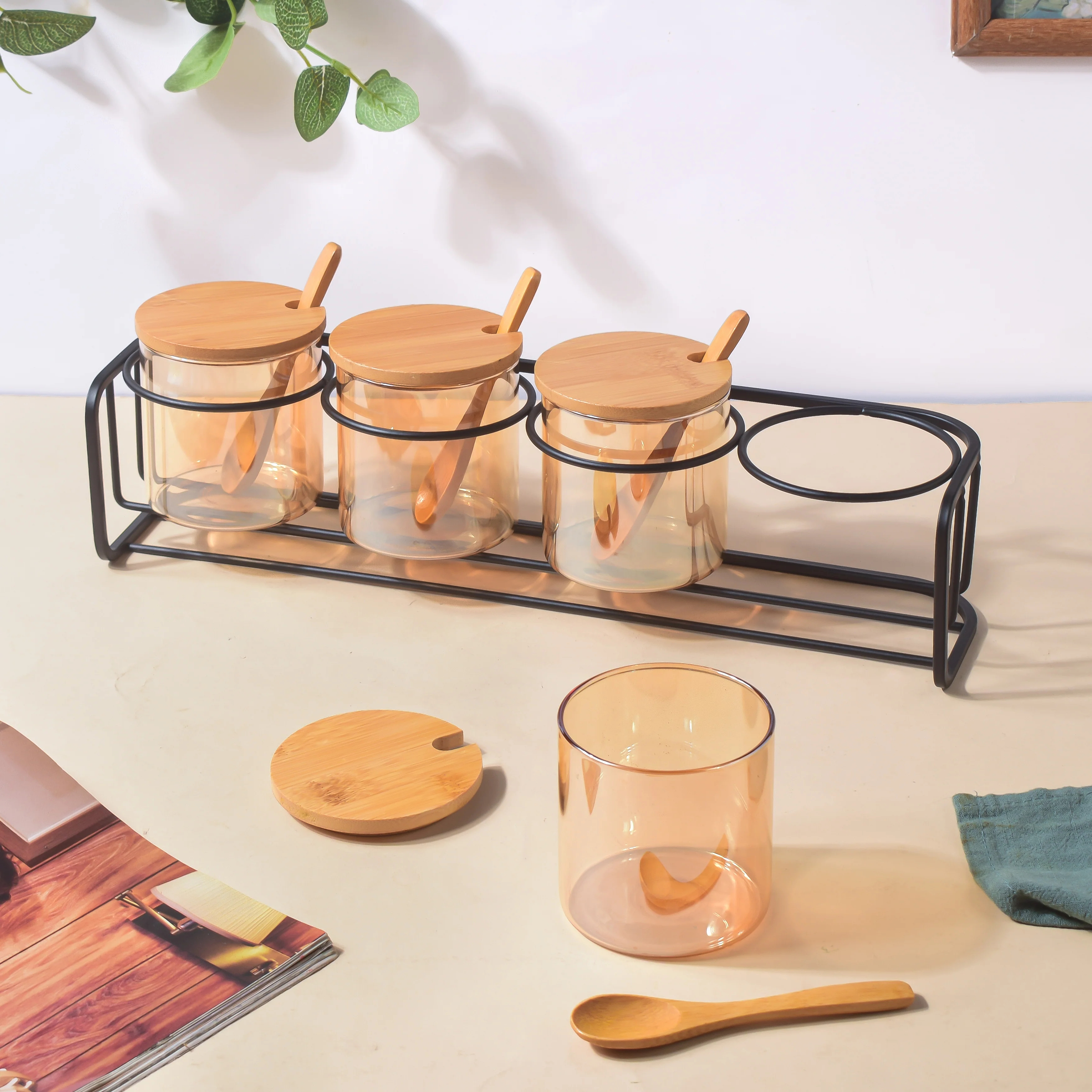 Amber Jars With Lid And Spoon Set Of 9 300ml - Image 5