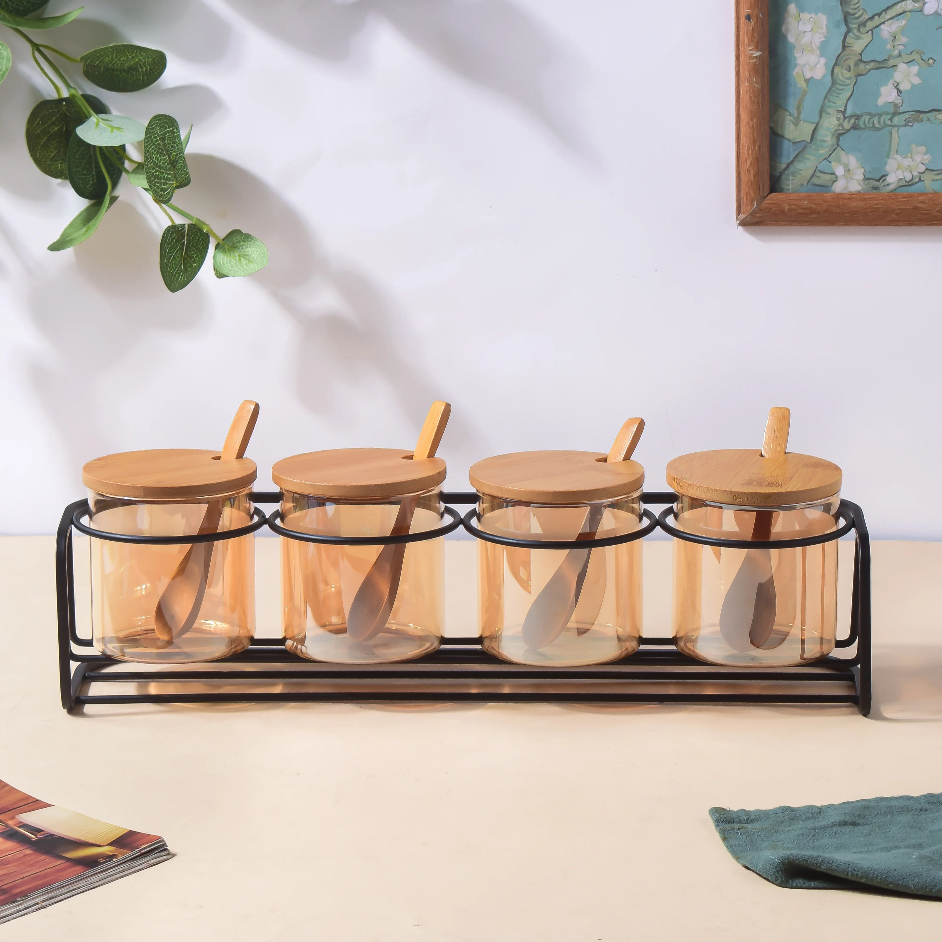 Amber Jars With Lid And Spoon Set Of 9 300ml - Image 6
