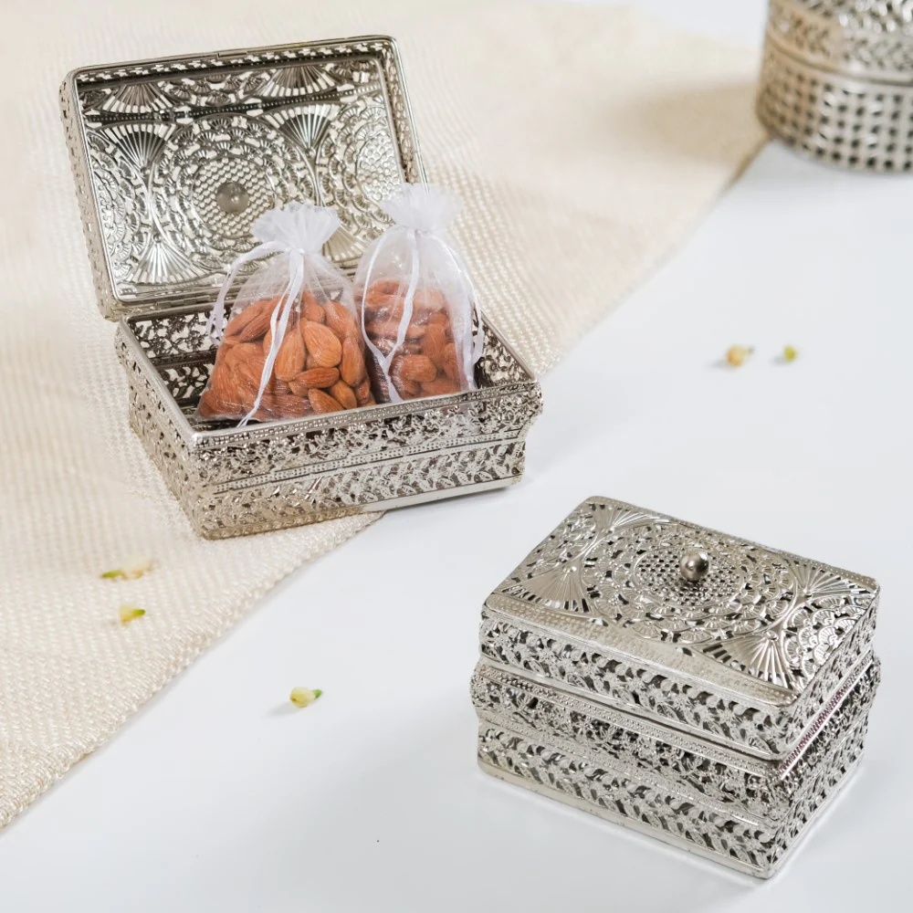 Antique Metal Gift Box Silver Set Of 2 - Image 3