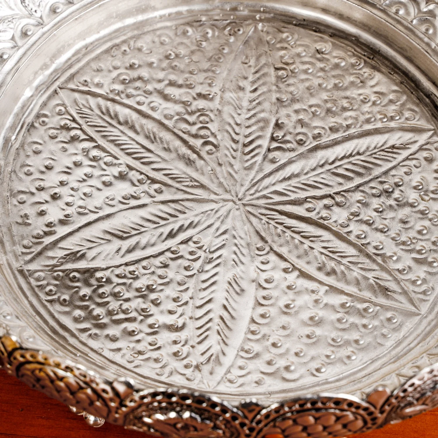 Antique Pure Brass Urli With Silver Polish For Temple 23cm - Image 8