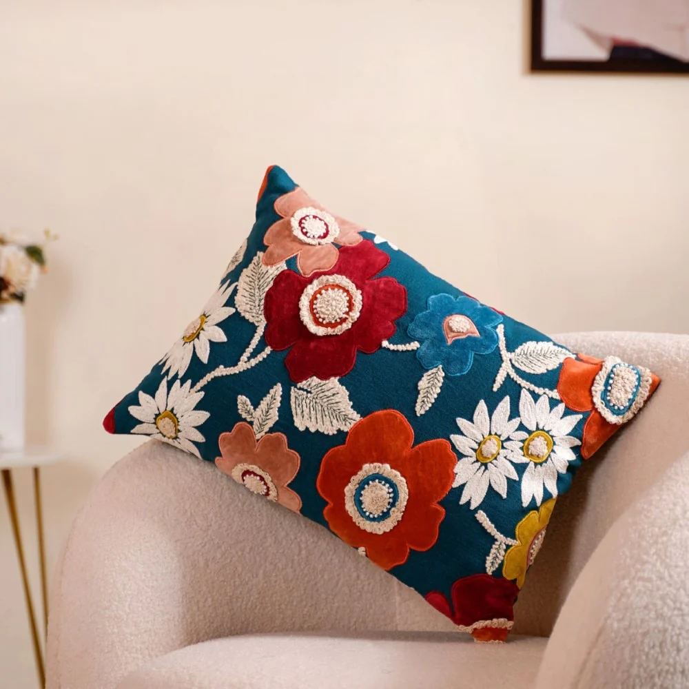 Applique Embroidery Velvet Cushion Cover 20x14 Inch - Image 2