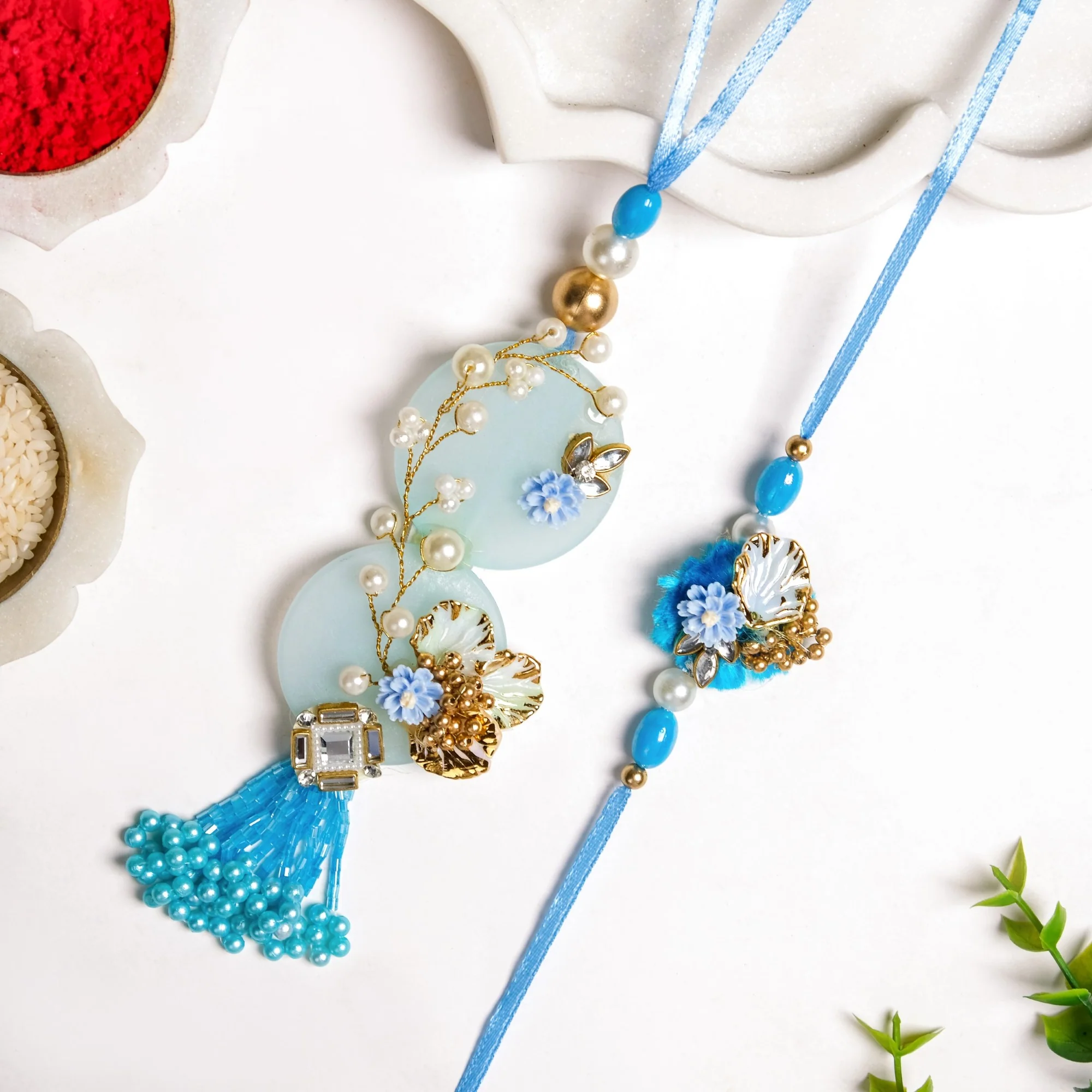 Aqua Bloom Rakhi Lumba Set - Image 6