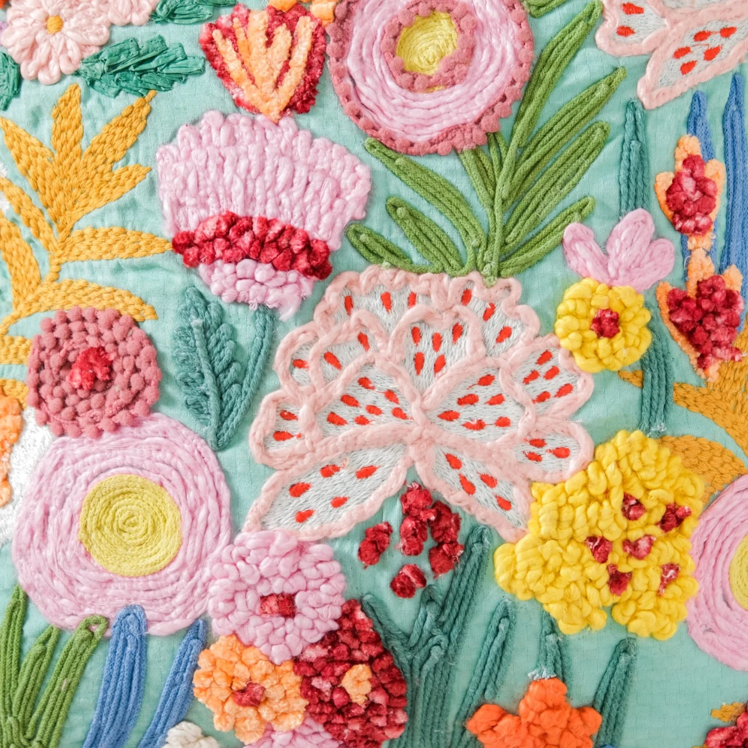 Aqua Embroidered Cushion Cover Multicolour 16x16 Inch - Image 6