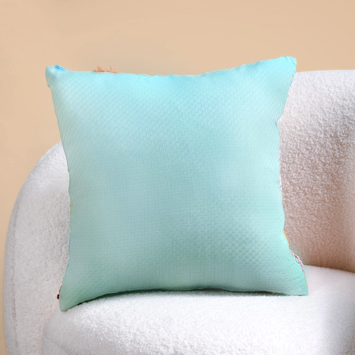 Aqua Embroidered Cushion Cover Multicolour 16x16 Inch - Image 7