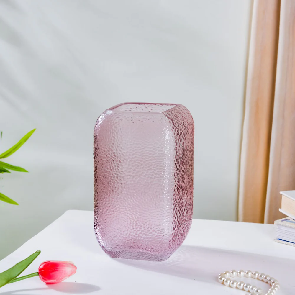 Art Deco Pebble Patterned Glass Vase Purple 7.5 Inch - Image 7