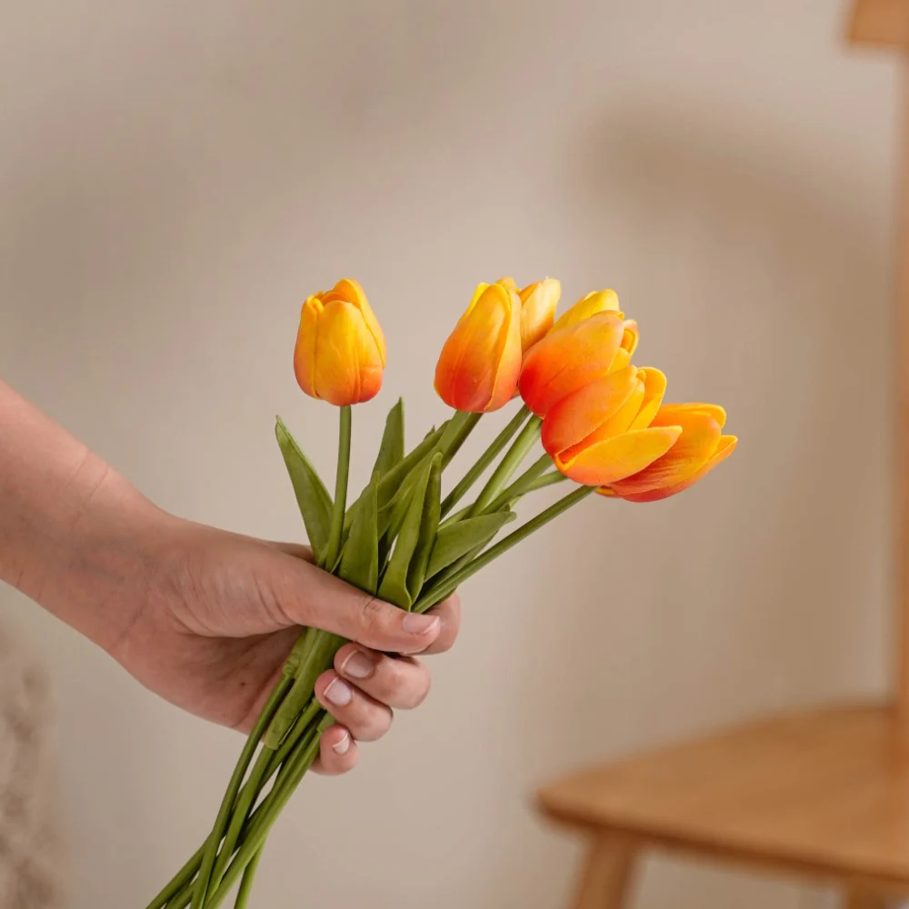 Artificial Tulip Flowers Orange Set Of 9 - Image 2