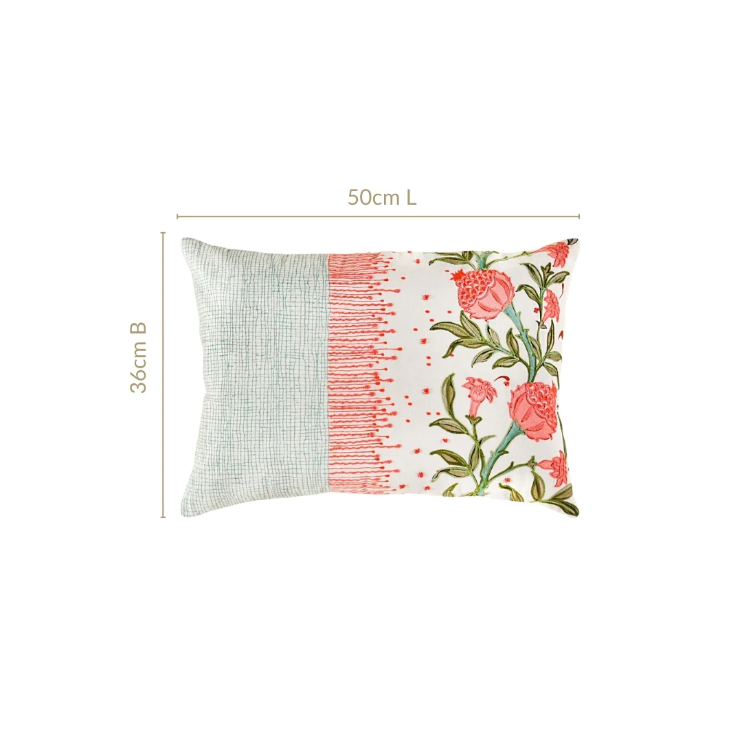 Artisanal Bloom Embroidery Cotton Cushion Cover 50x36cm - Image 3