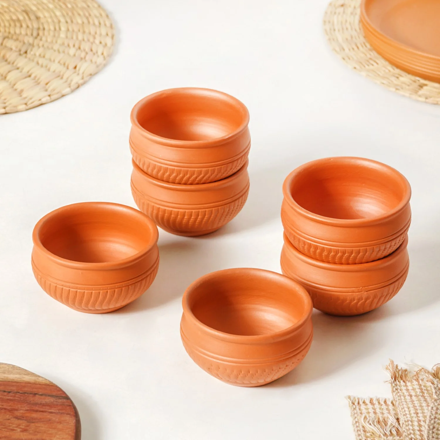 Artisanal Engraved Terracotta Bowls Set Of 6 170ml - Image 6