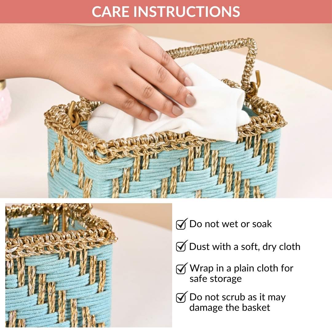 Artisanal Organiser And Hamper Basket Blue And Gold - Image 11