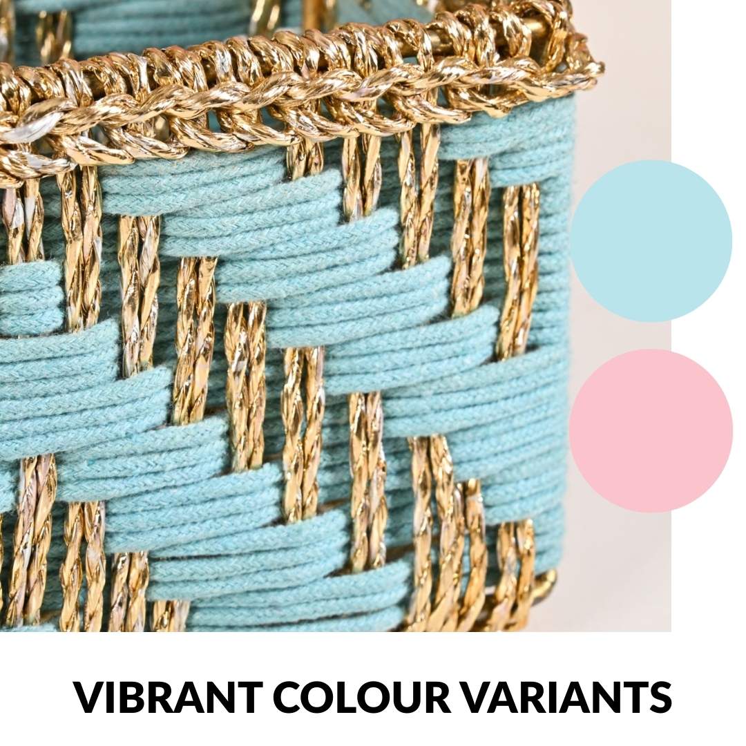 Artisanal Organiser And Hamper Basket Blue And Gold - Image 8
