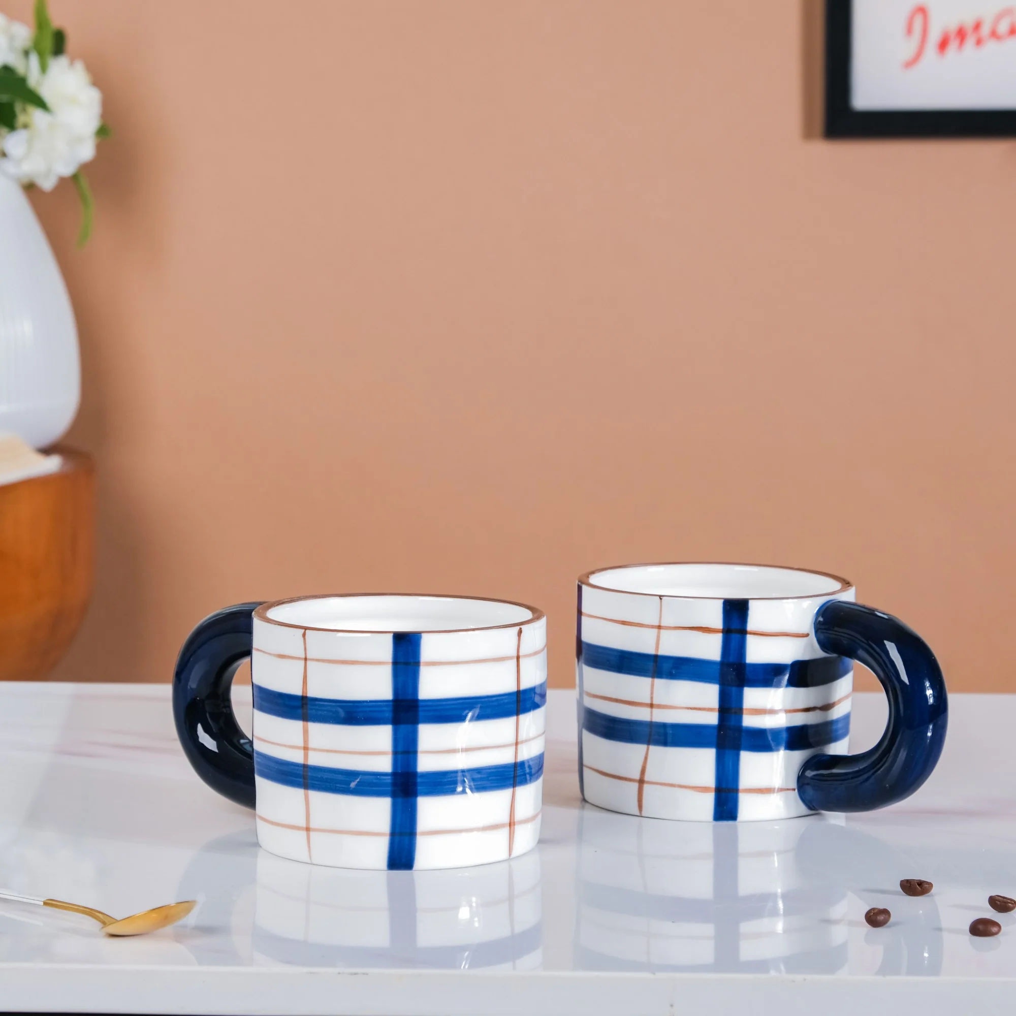 Artsy Ceramic Cup For Coffee Blue Set of 2 330ml - Image 5