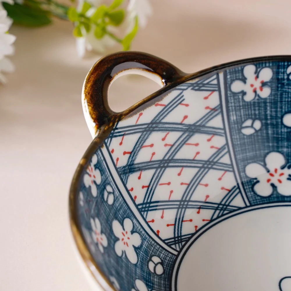 Asagao Patterned Serving Bowl With Handles 9 Inch 500 ml - Image 8