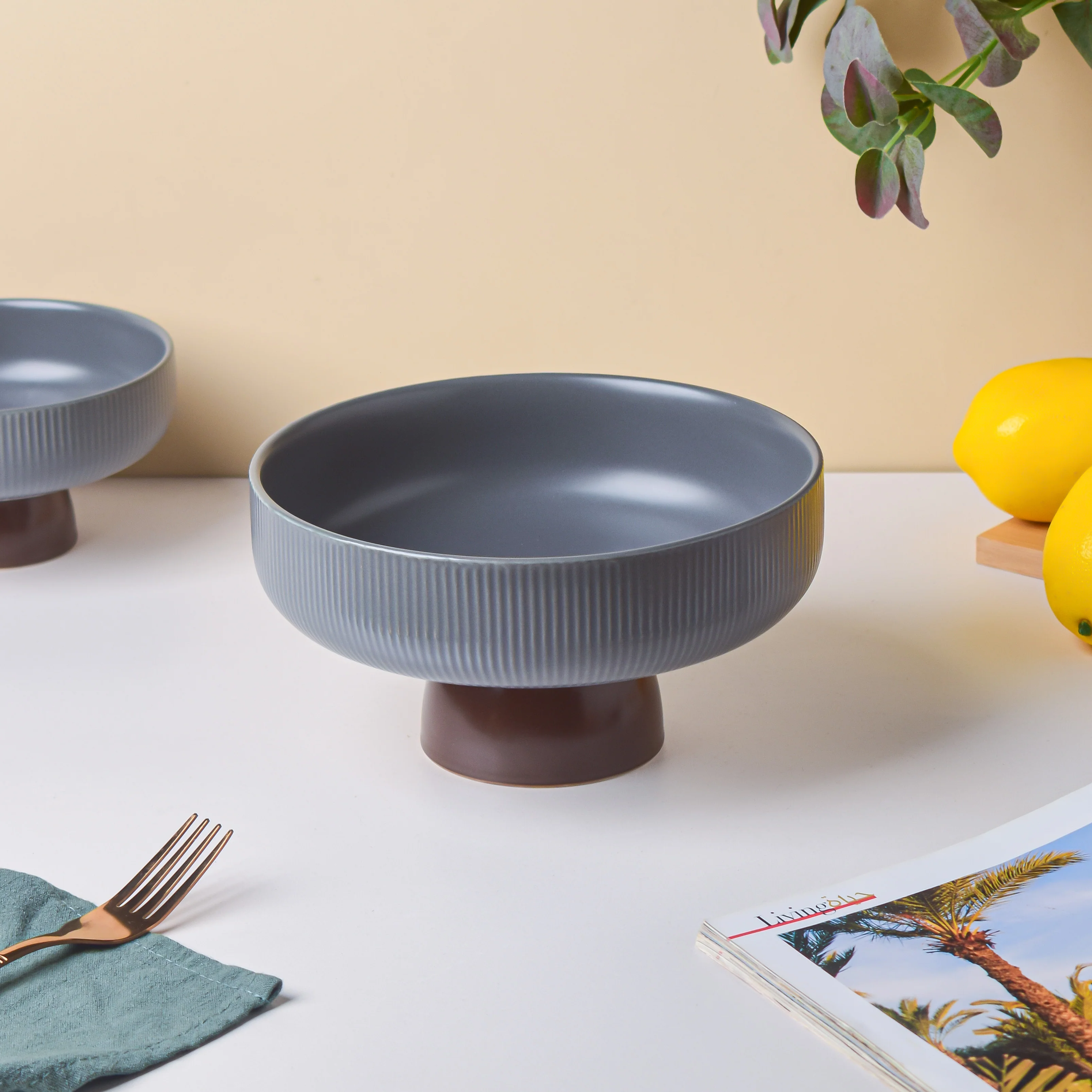 Asphalt Grey Fruit Pedestal Bowl Large - Image 4