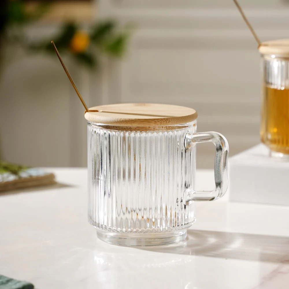 Aurora Transparent Glass Mug With Lid And Spoon Set Of 2 350 ml - Image 7