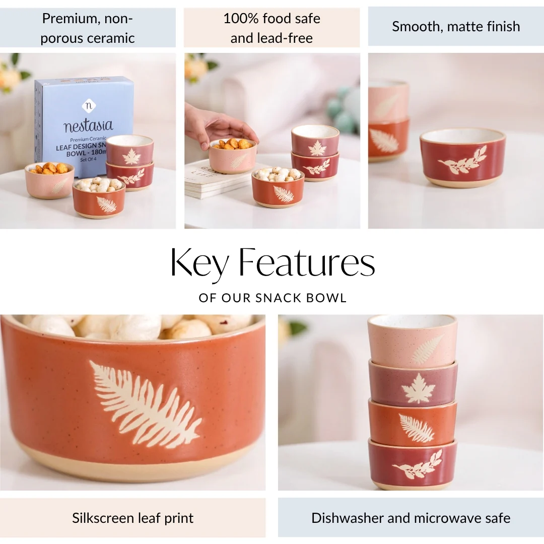 Autumn Leaf Ceramic Snack Bowl Set Of 4 180ml - Image 4