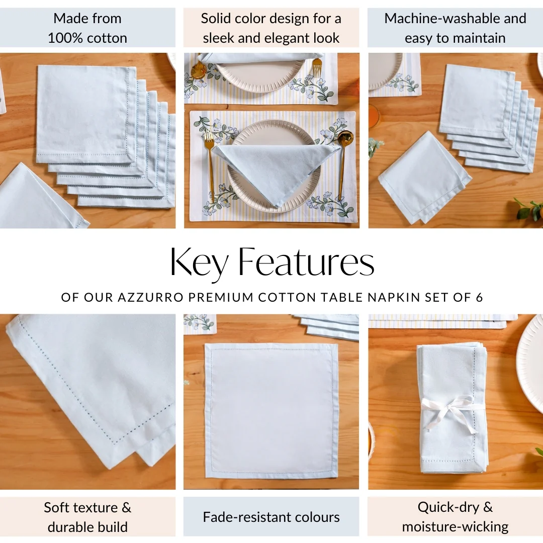 Azzurro Premium Cotton Table Napkin Set Of 6 - Image 5