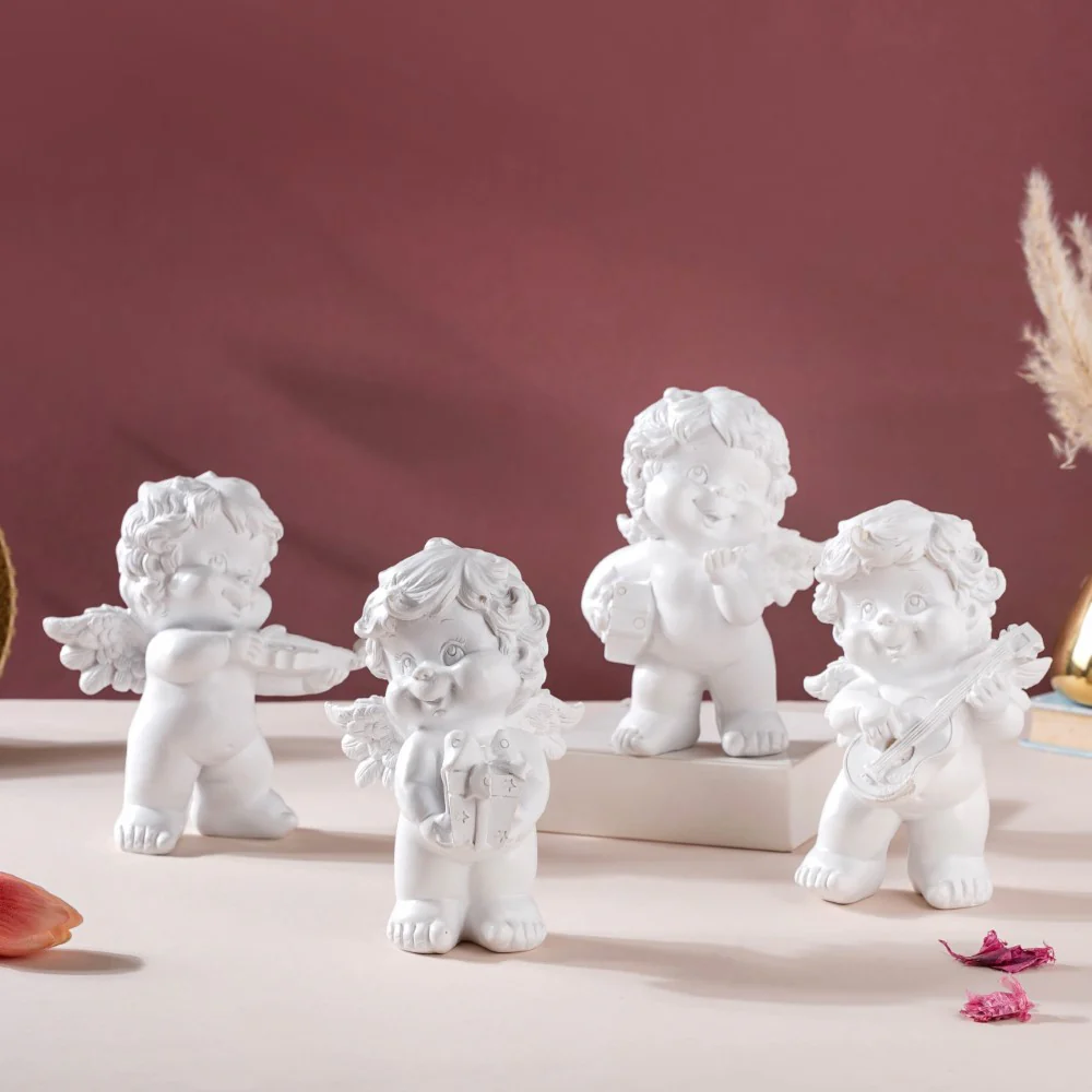 Baby Angel Resin Showpiece White Set Of 4