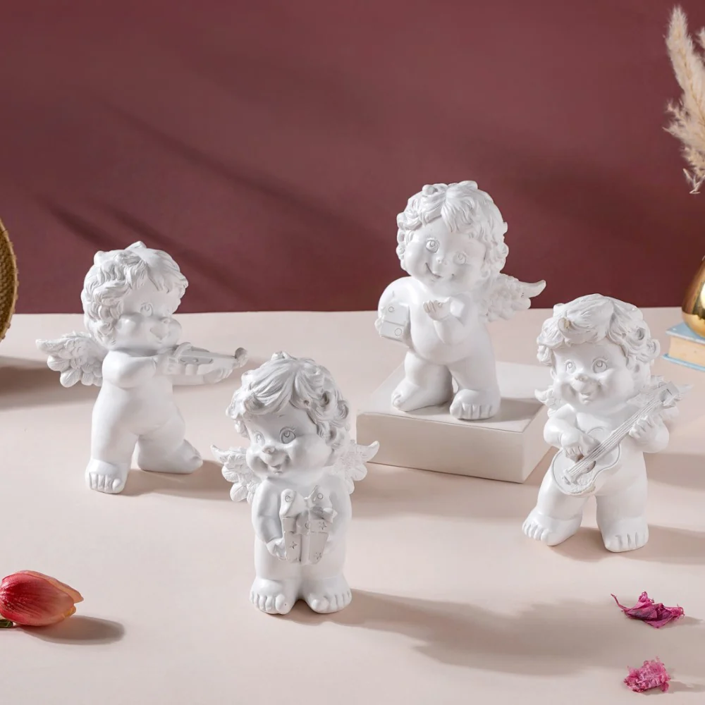 Baby Angel Resin Showpiece White Set Of 4 - Image 3