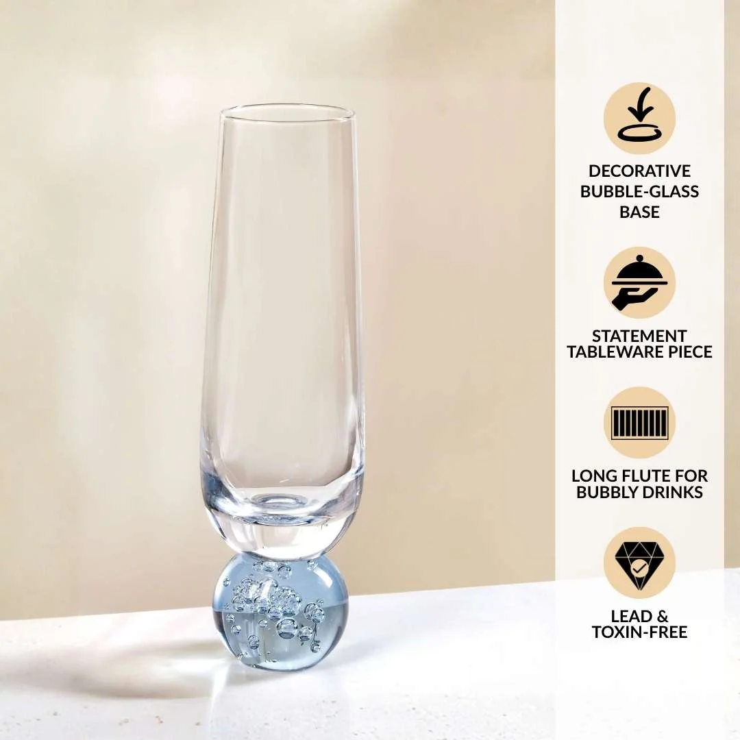 Ball Base Champagne Glass Set Of 2 280ml Blue - Image 2