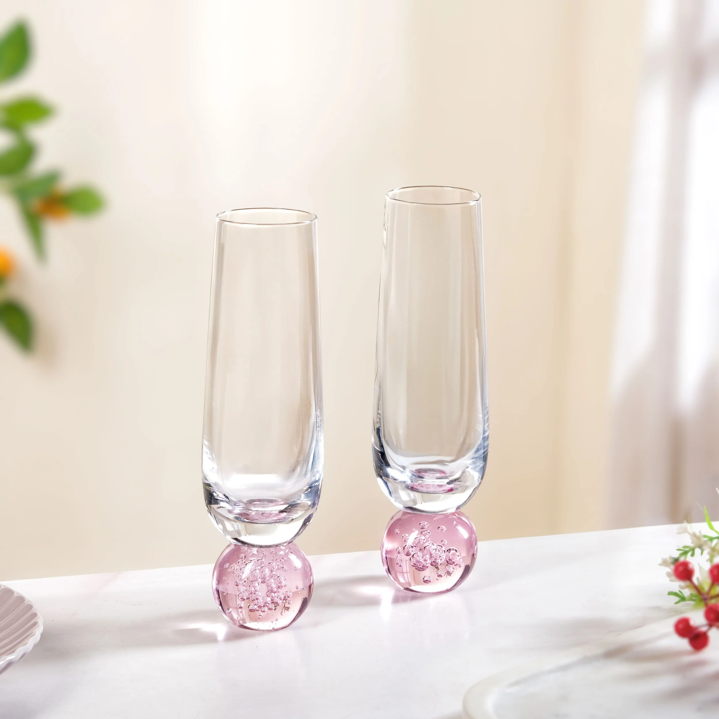 Ball Base Champagne Glass Set Of 2 280ml Pink - Image 10