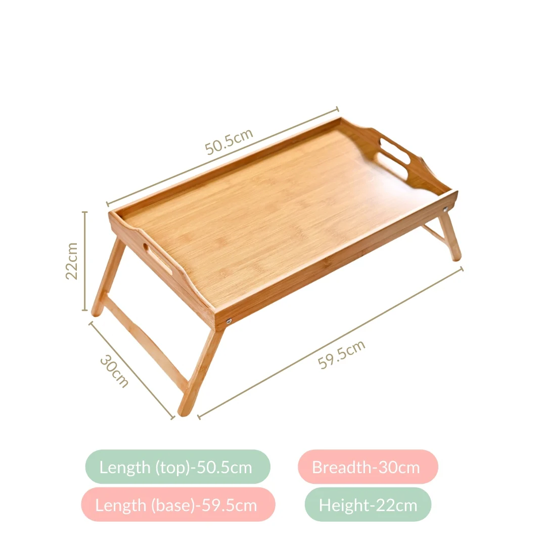 Bamboo Wood Bed Table With Foldable Legs - Image 4