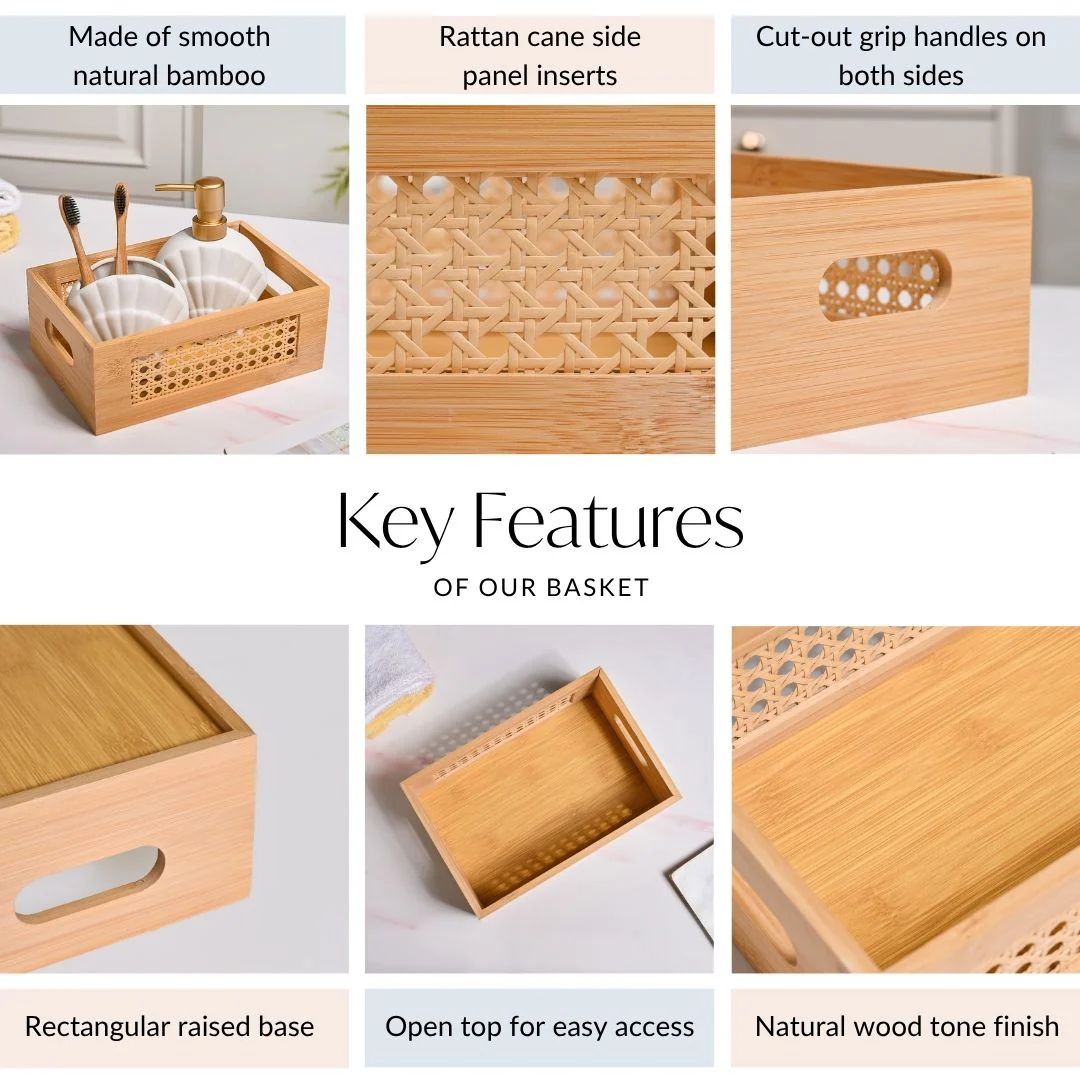 Bamboo Wood Decorative Weave Storage Basket - Image 4