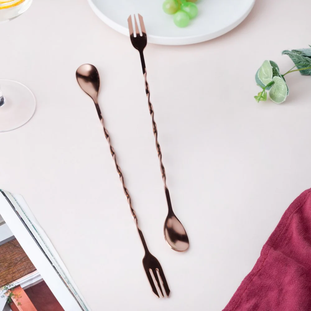 Bar Spoon With Fork Rose Gold Set of 2 - Image 3