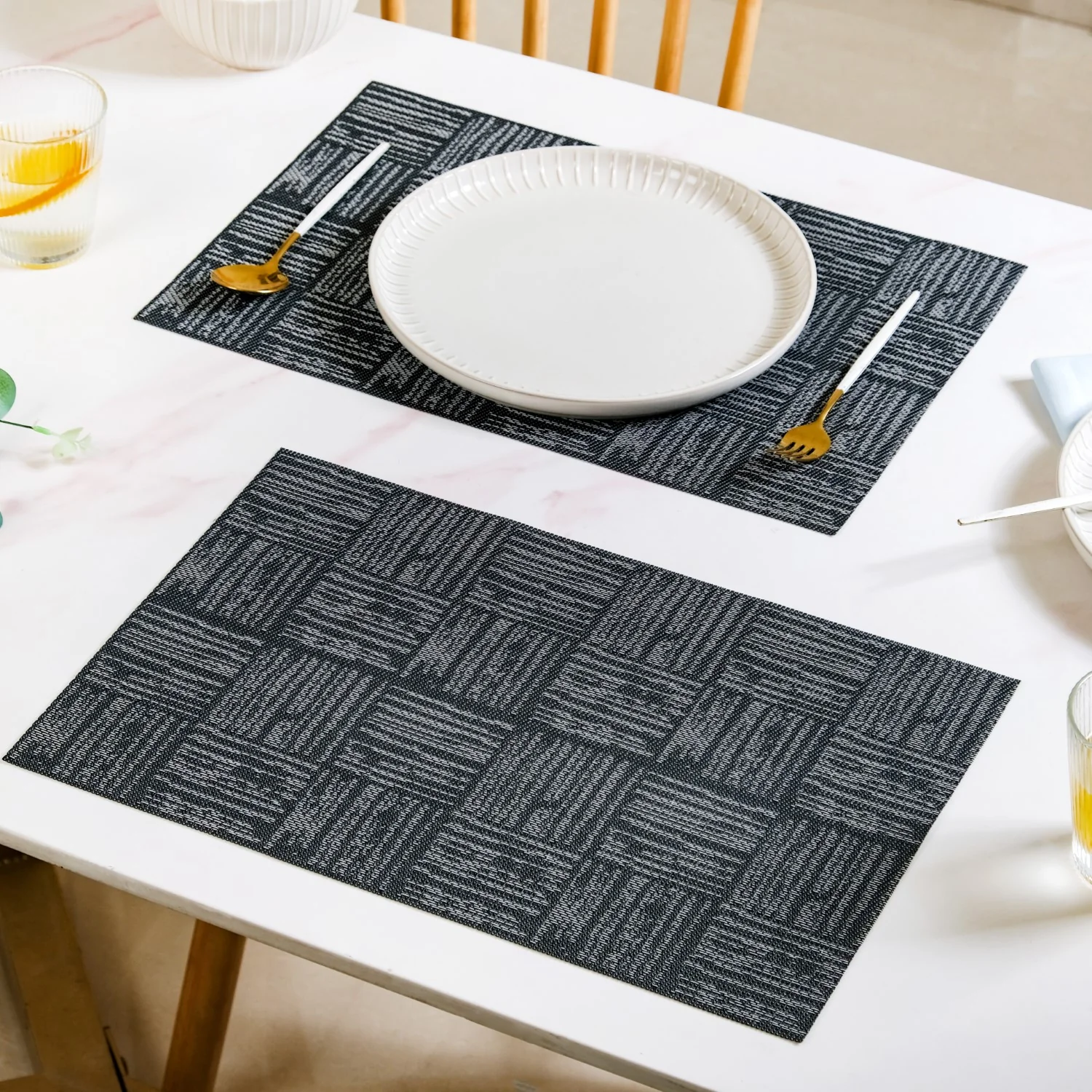 Basket Weave Black Dinner Table Mats Set Of 6 - Image 8