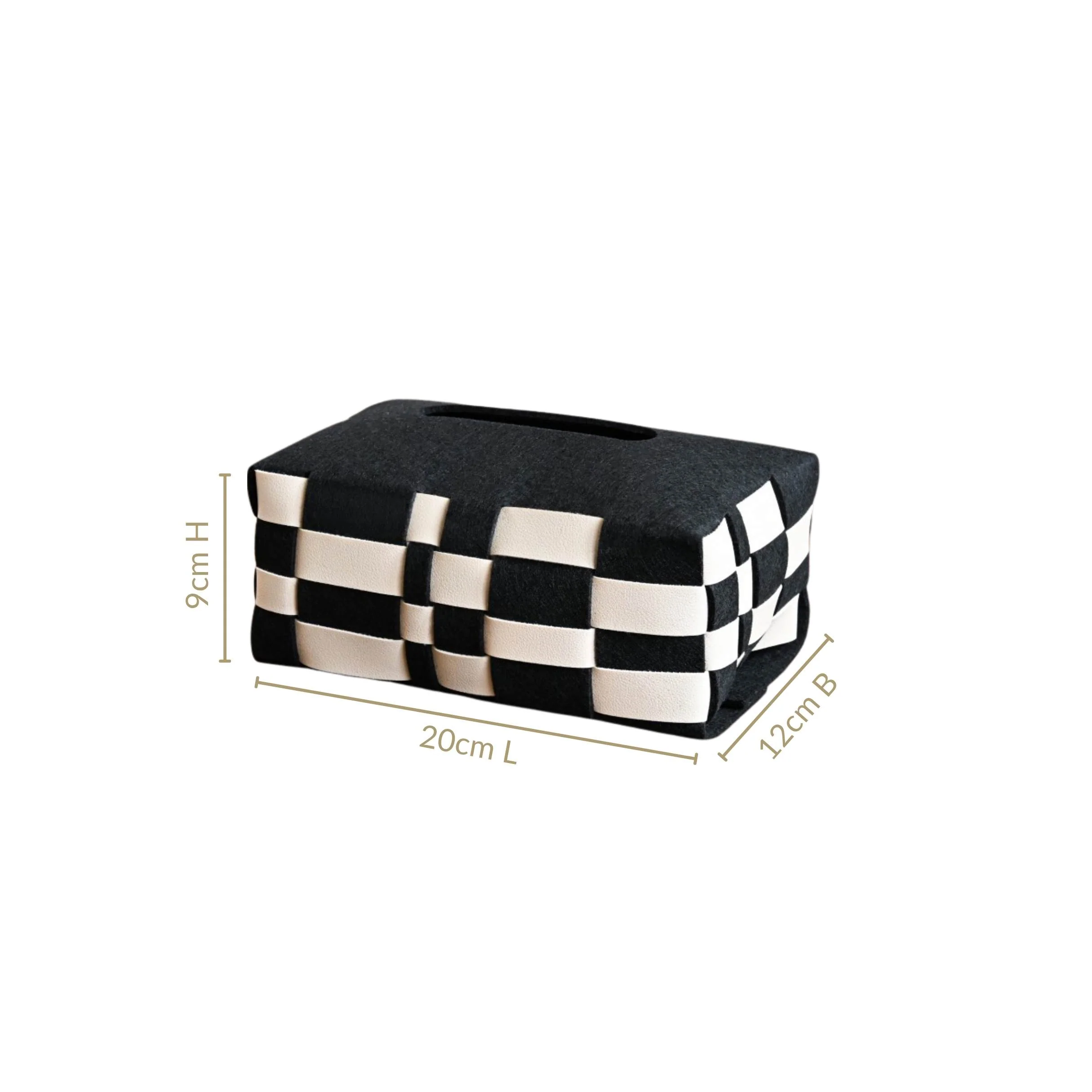 Basket Weave Vegan Leather Tissue Box Black And Beige - Image 4