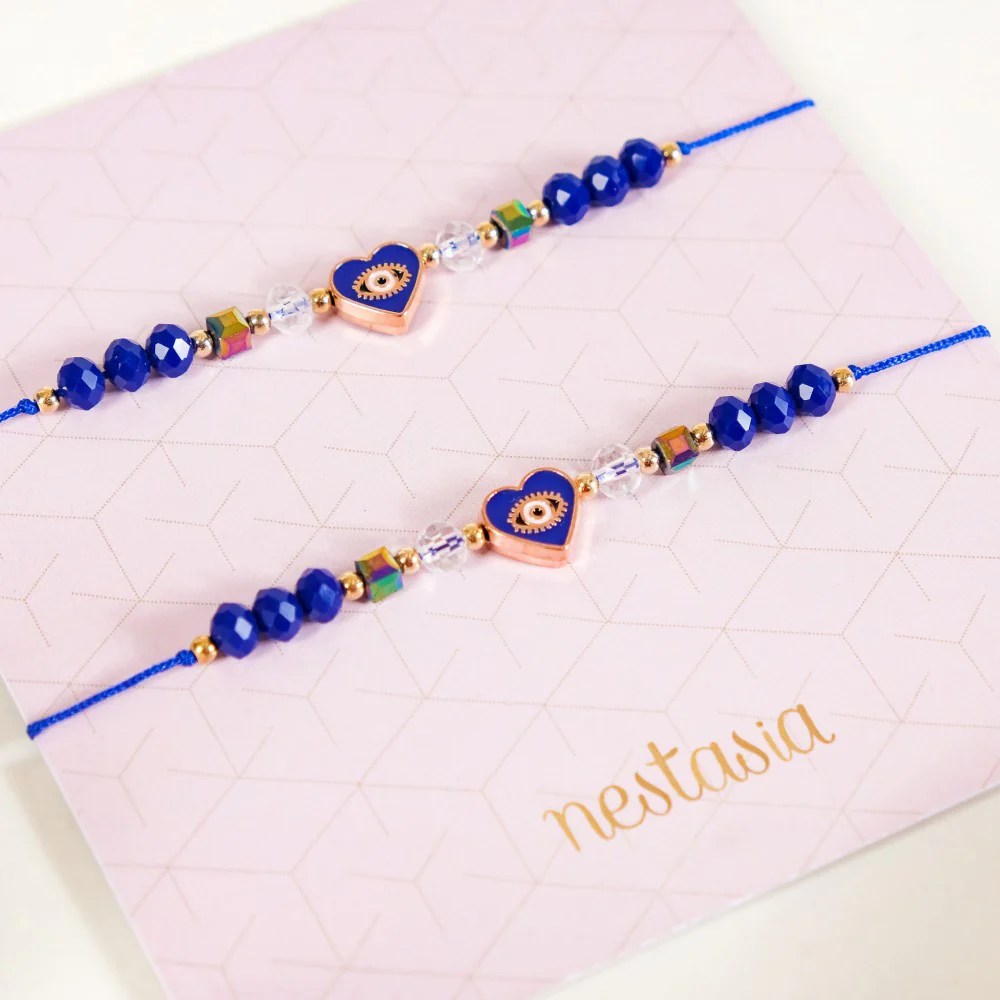 Beaded Heart With Evil Eye Bracelet For Women Set Of 2 - Image 3