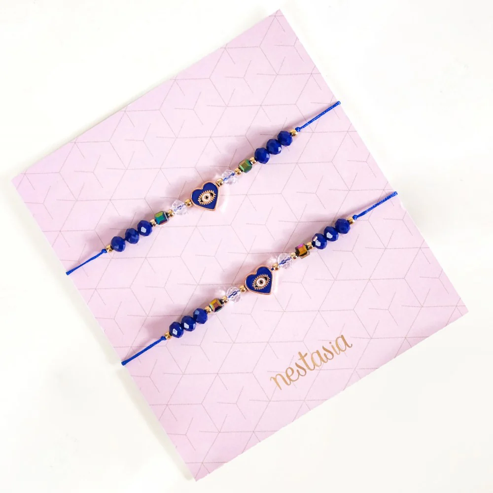 Beaded Heart With Evil Eye Bracelet For Women Set Of 2 - Image 4
