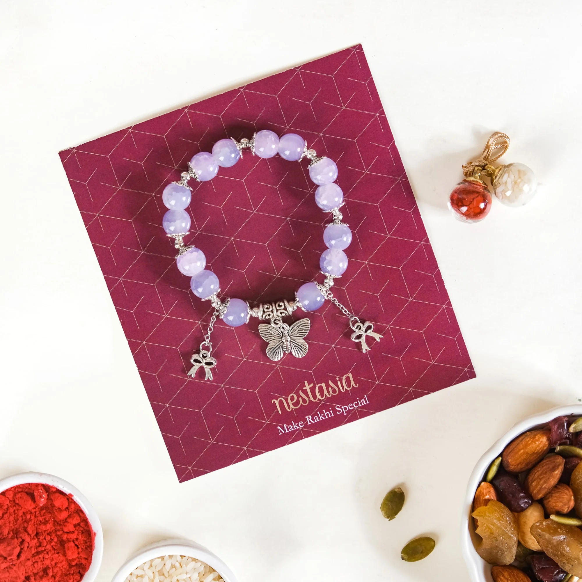 Beads Bracelet Rakhi Hamper Set Of 3 With Gift Card And Box - Image 2