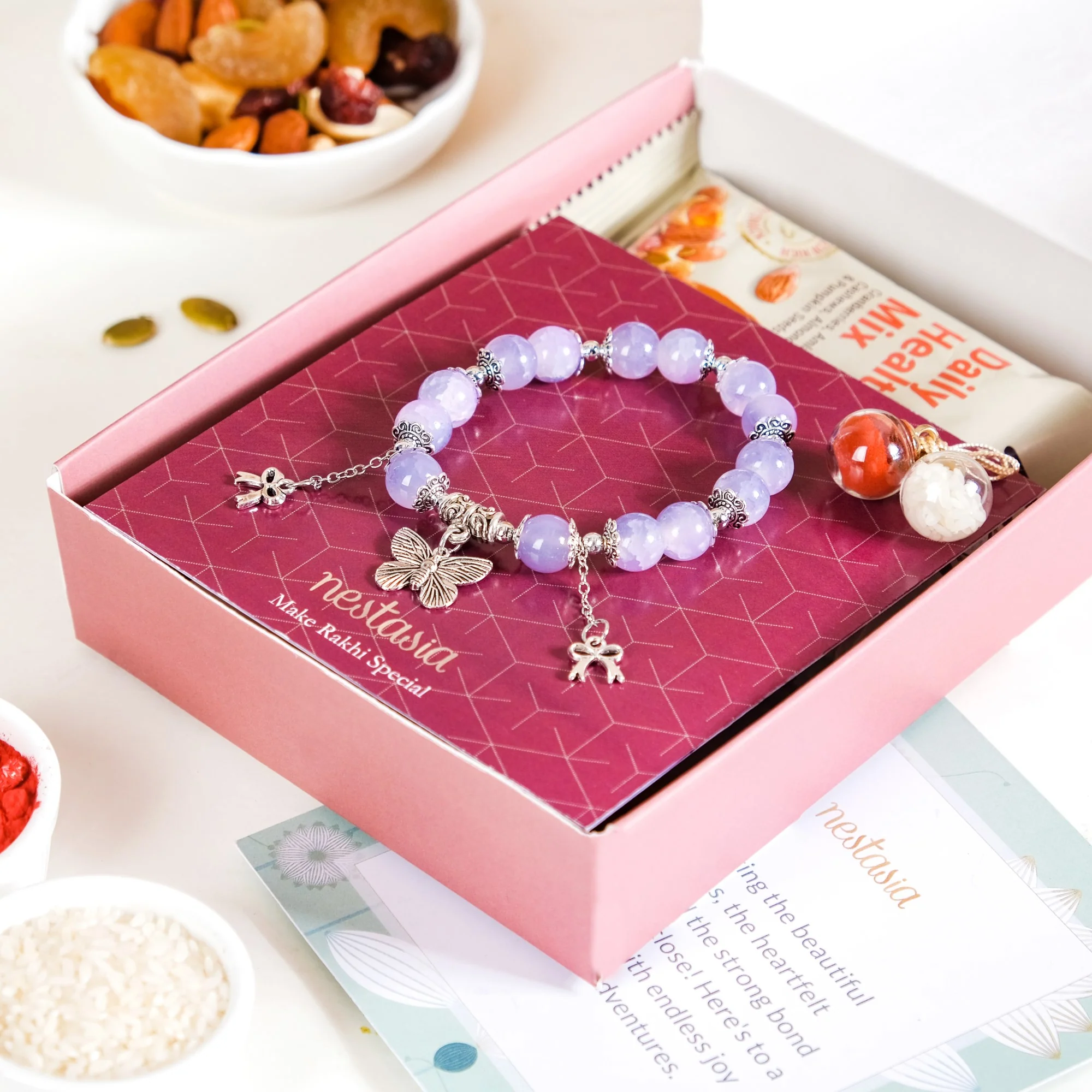 Beads Bracelet Rakhi Hamper Set Of 3 With Gift Card And Box - Image 3