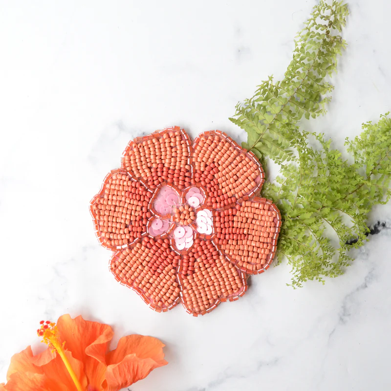 BEADS Flower Coaster and Mat - Orange (Set of 2) - Image 3
