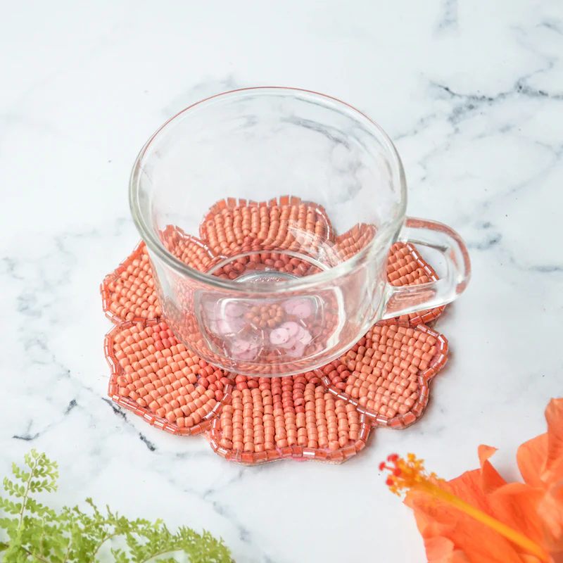 BEADS Flower Coaster and Mat - Orange (Set of 2) - Image 5