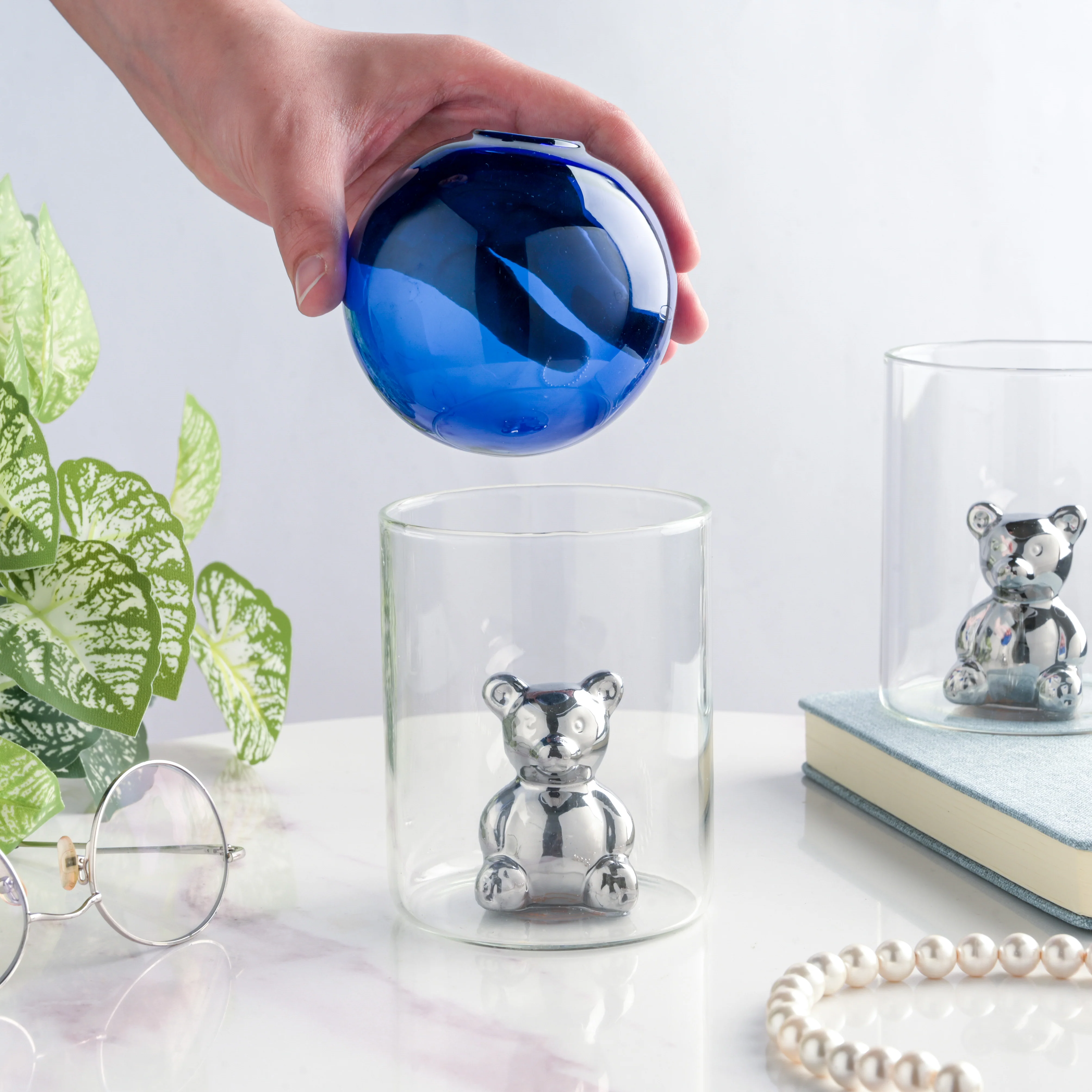 Bear In The Jar Glass Planter Blue - Image 3